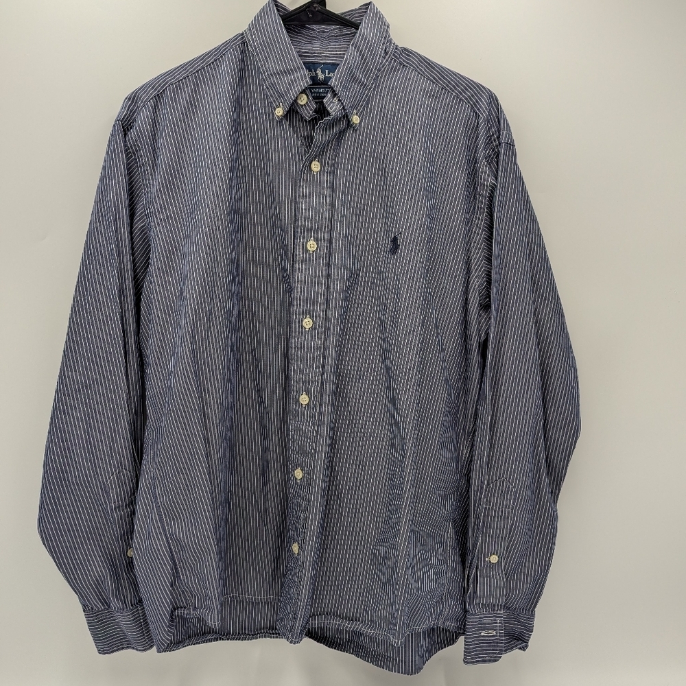 Polo Ralph Lauren Men's Pinstripe Button Down Shirt Blue 100% Cotton Classic